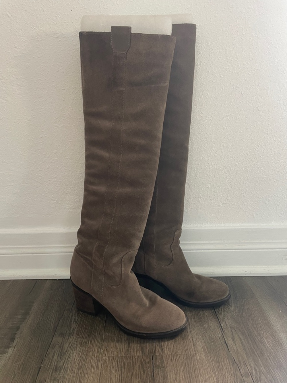 BCBGeneration Taupe Suede Knee-High Block Heel Boots